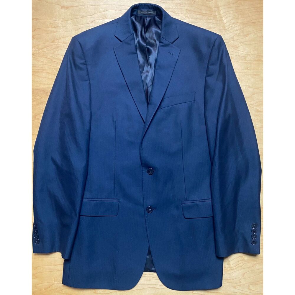 Calvin Klein Navy Blue Herringbone Sport Coat Blazer Jacket 40L